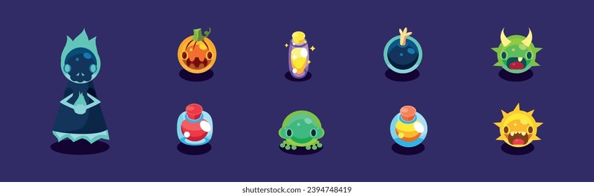 Flat Assets for Mobile Game mit dem Vectorset für lustige Kreaturen