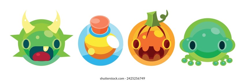 Flat Assets for Mobile Game with Funny Creatures Vector Set