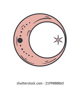 flacher Astrologie-Mond und Stern auf Weiß