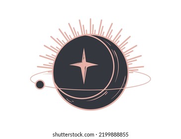 flat astrology sun and moon over white