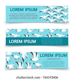 Flat atlantic sea birds banners and poster template design. Vector illustration