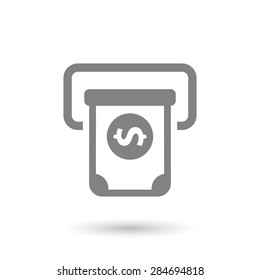 flat atm icon with dollar bill bank and shadow