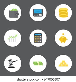Flat Atm, Ingot, Billfold And Other Vector Elements. Set Of Banking Flat Symbols Also Includes Coins, Small, Finance Objects.