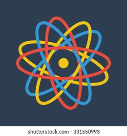 Flat atom icon, chemistry icon.