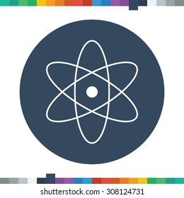 Flat atom icon in a circle.