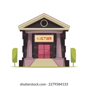 Flat auction house building exterior front view vector illustration