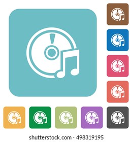 Flat audio CD icons on rounded square color backgrounds.