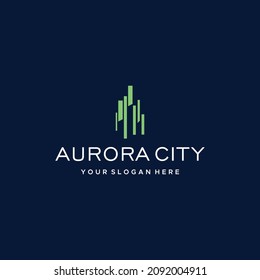 flat AURORA CITY building apartment logo design