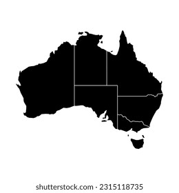 Flat Australia map with division to region. Australia map isolated on white background. Vector illustration
