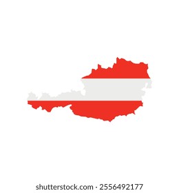 Flat Austria outline map with national flag. Austria map isolated on white background. Vector illustration map