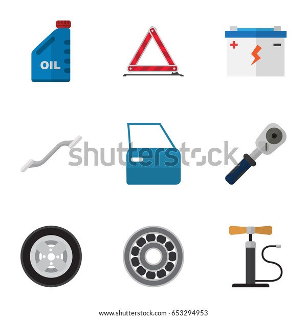 Flat Auto Set Of Automobile Part, Tire,\
Accumulator And Other Vector Objects. Also Includes Car, Jerrycan,\
Battery Elements.