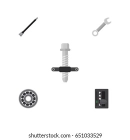 Flat Auto Set Of Brake Disk, Pipeline, Automatic Transmission And Other Vector Objects. Also Includes Spanner, Coupler, Pipeline Elements.