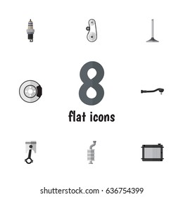 Flat Auto Set Of Cambelt, Heater, Input Technology And Other Vector Objects. Also Includes Car, Belt, Heater Elements.