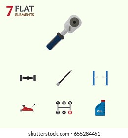 Flat Auto Set Of Carrying, Petrol, Lifting And Other Vector Objects. Also Includes Jack, Joint, Suspension Elements.