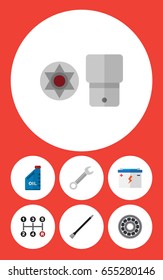 Flat Auto Set Of Carrying, Turnscrew, Petrol And Other Vector Objects. Also Includes Disk, Carrying, Petrol Elements.