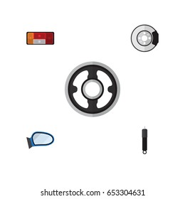 Flat Auto Set Of Auto Component, Headlight, Combustion And Other Vector Objects. Also Includes Headlight, Wing, Brake Elements.