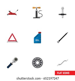 Flat Auto Set Of Coupler, Warning, Lifting And Other Vector Objects. Also Includes Petrol, Coupler, Jack Elements.