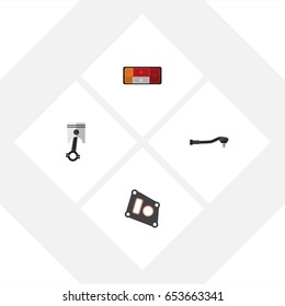 Flat Auto Set Of Headlight, Input Technology, Gasket And Other Vector Objects. Also Includes Car, Taillight, Conrod Elements.