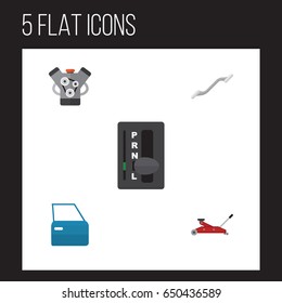 Flat Auto Set Of Motor, Lifting, Coupler And Other Vector Objects. Also Includes Car, Motor, Coupler Elements.