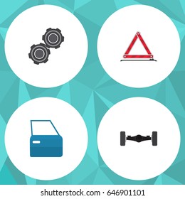 Flat Auto Set Of Suspension, Belt, Automobile Part And Other Vector Objects. Also Includes Suspension, Axis, Car Elements.