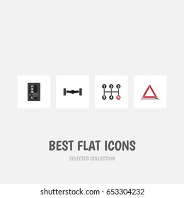 Flat Auto Set Of Warning, Suspension, Automatic Transmission And Other Vector Objects. Also Includes Carrying, Manual, Automatic Elements.