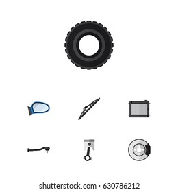 Flat Auto Set Of Wheel, Auto Component, Conrod And Other Vector Objects. Also Includes Wheel, Spherical, Conrod Elements.