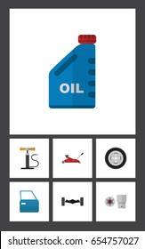 Flat Auto Set Of Wheel Pump, Lifting, Tire And Other Vector Objects. Also Includes Door, Axis, Wheel Elements.