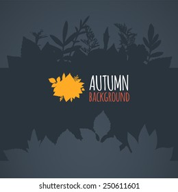 Flat autumn background, dark gray leaves vector pattern