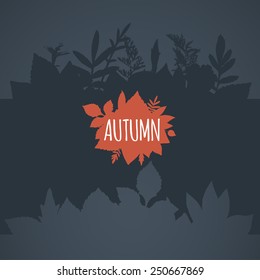 Flat autumn background, dark gray leaves vector pattern
