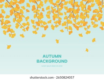 Flat Autumn Background with Ginkgo Leaves in Yellow and Blue