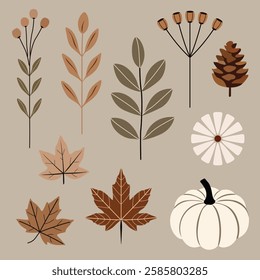 Flat Autumn Elements Vector Clip Art Set