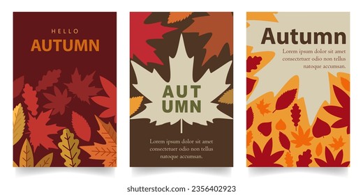 flat autumn fall leaves theme vertical vector design illustration background for banner, poster, social media, promotion