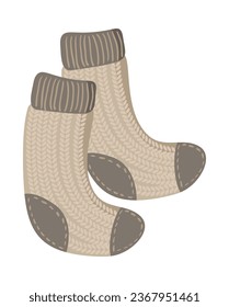 Ilustración plana de otoño vectorial calcetines de punto caliente sobre fondo blanco. Elemento de caída dibujado a mano para tarjeta de felicitación de diseño. Día de Acción de Gracias