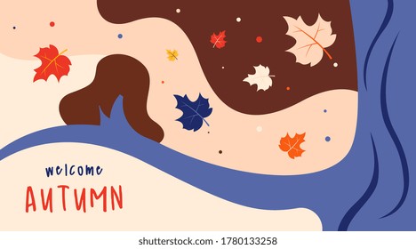 Flat autumn landscape background illustration vector