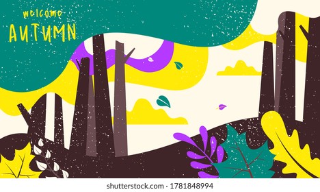 Flat autumn landscape background illustration vector