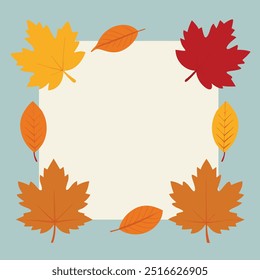 Flat autumn leaves blank frame or background