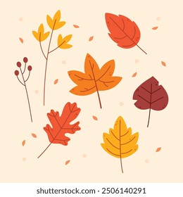 Flat autumn leaves elements collection