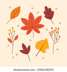 Flat autumn leaves elements collection