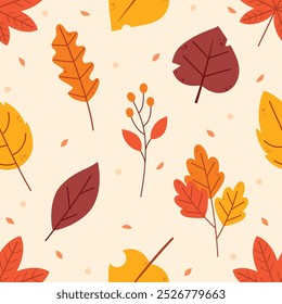Hojas de otoño planas sin patrón de Ilustración vectorial