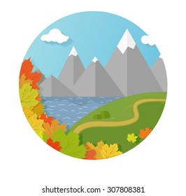 flat autumn mountains landscape 