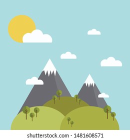 Flat autumn nature landscape illustration. Colorful vector flat icon