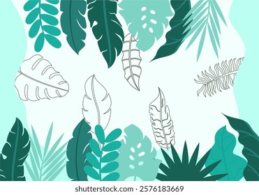 Flat autumn Tropical Leaf Frame Background