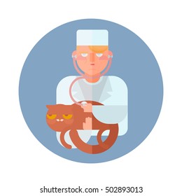 Flat avatar in a circular shape. profession - veterinarian, doctor