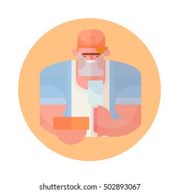 Flat avatar in a circular shape. profession - bricklayer, builder