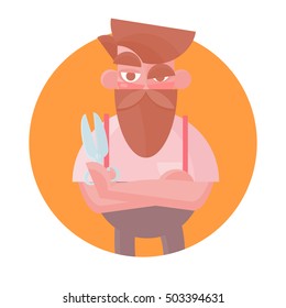 Flat avatar in a circular shape. profession - barber