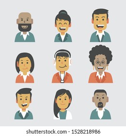 Flat avatar icon design set, semi formal and casual diverse avatar