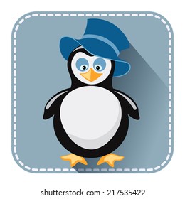 Flat avatar or icon with penguin in hat for design