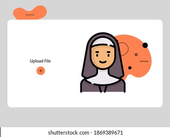 Flat Avatar Icon Of A Person. Nun Face Vector Illustration For User Profile. Round Colored Cartoon Portrait