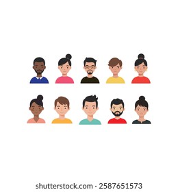 Flat Avatar Icon Set for Inclusive Profile Pictures and Digital Illustrations