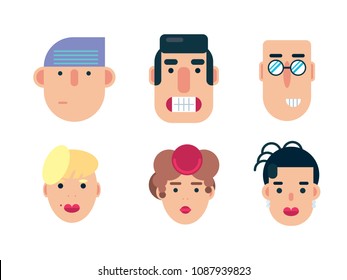 Flat avatar icons, faces, people icons
